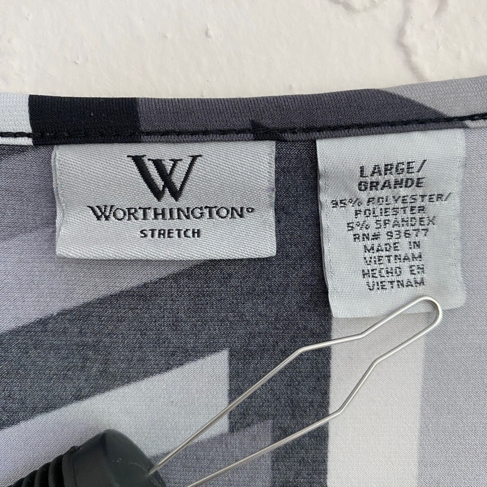 Worthington Y2k Mod Retro Geometric Top Women L Black Gray Long Sleeve Stretch - Picture 4 of 6
